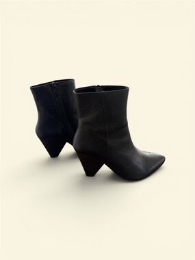 Marcella NYC Leo Black Leather Ankle Boots
